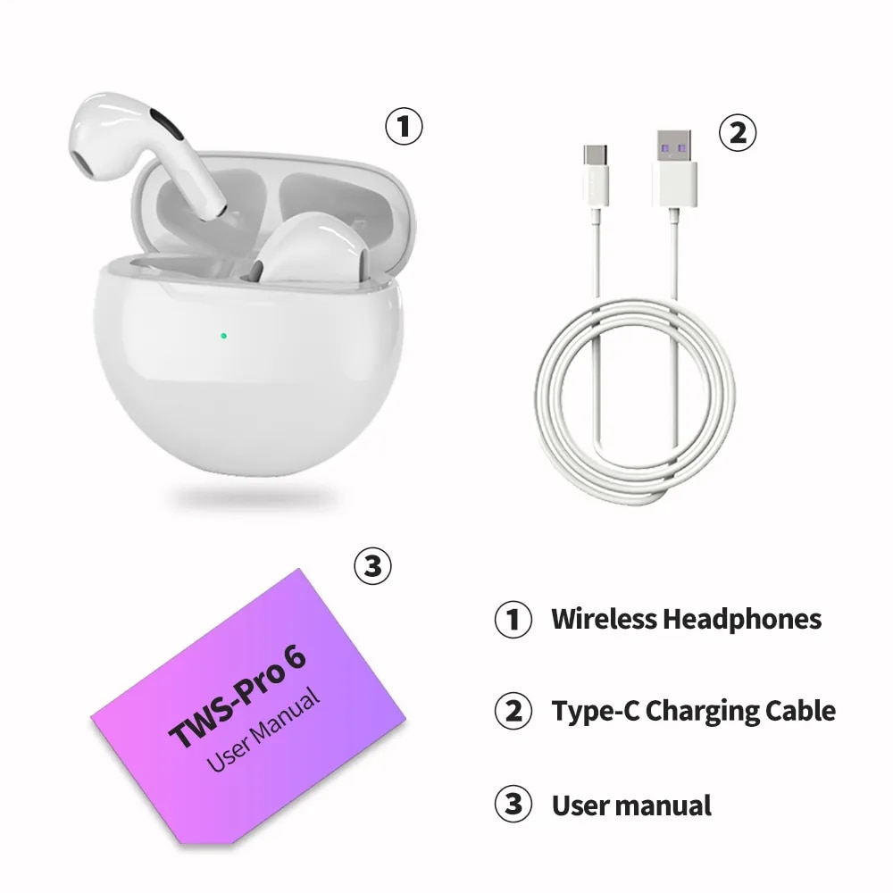 Original Pro6 tws Wireless bluetooth headset 5.0 Bluetooth Earphones Sport Earbuds Smart touch Music Headset For all smartphones
